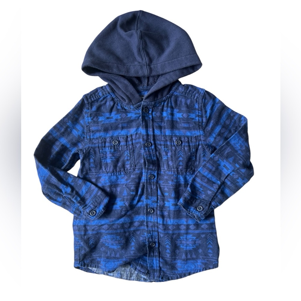 Children’s Place Boys Blue Hooded Button Down | 4T